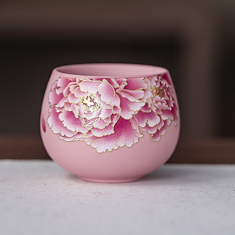 Golden Duanmu Teacup ดินสีม่วง Arhat Cup Master Cup ถ้วยเดียว ชุดน้ําชาดินสีม่วง ดินเหนียวสีชมพู ถ้วยเดียว ถ้วยมาสเตอร์ระดับไฮเอนด์
