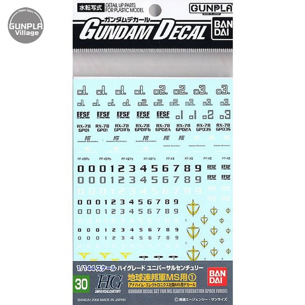Bandai Decal GD30 HGUC Multiuse Earth Federation MS 1 4573102574985 (Decal)