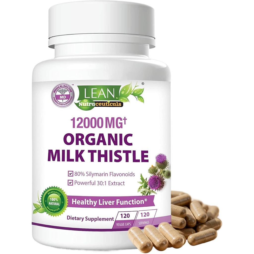 Milk Thistle Liver Cleanse Detox & Repair Support อาหารเสริมออร์แกนิก, 12000 Mg 120 Day 30X Seed Ext