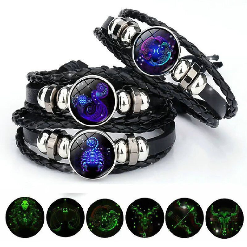 รอบ Luminous Zodiac Star แผนที่หนังทอปรับสร้อยข้อมือ Vintage Aesthetic Party อุปกรณ์เสริมของขวัญ Y2K แฟชั่นเครื่องประดับวัยรุ่น