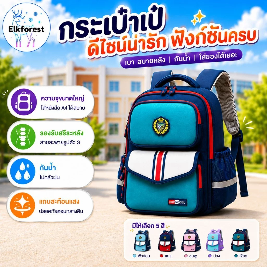2026กระเป๋านักเรียนเด็กใหม่ คุณภาพสูง กันน้ำ ความจุมาก น้ำหนักเบา เหมาะสำหรับชั้นประถมศึกษาปีที่ 3-6
