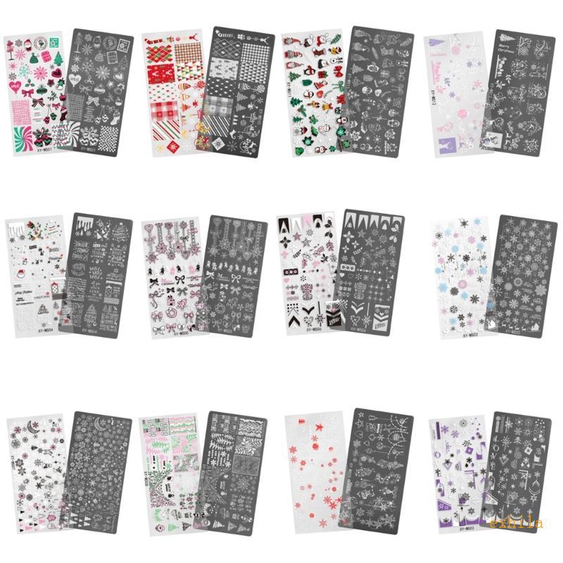 Exhila Christmas Series Nails Template Snowflake Nails Stencil Stencil Stamp สําหรับเล็บ Salon