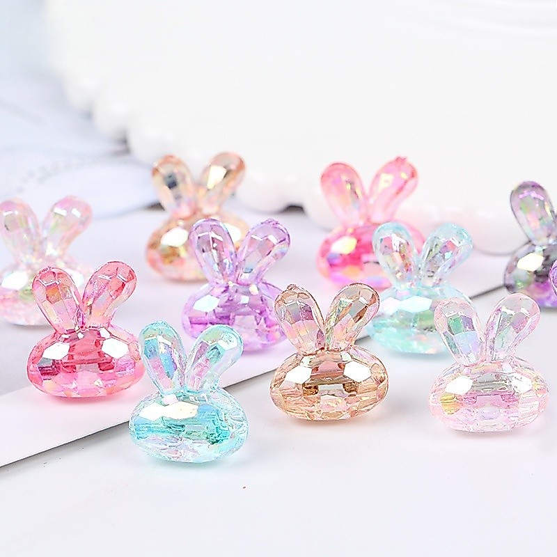 10ชิ้นอะคริลิความโปร่งใสสูงเลียนแบบคริสตัลเหลี่ยมเพชรพลอยกระต่ายหัว ทําเอง ลูกปัดอุปกรณ์ผมผูกผมอุปกรณ์เครื่องประดับ