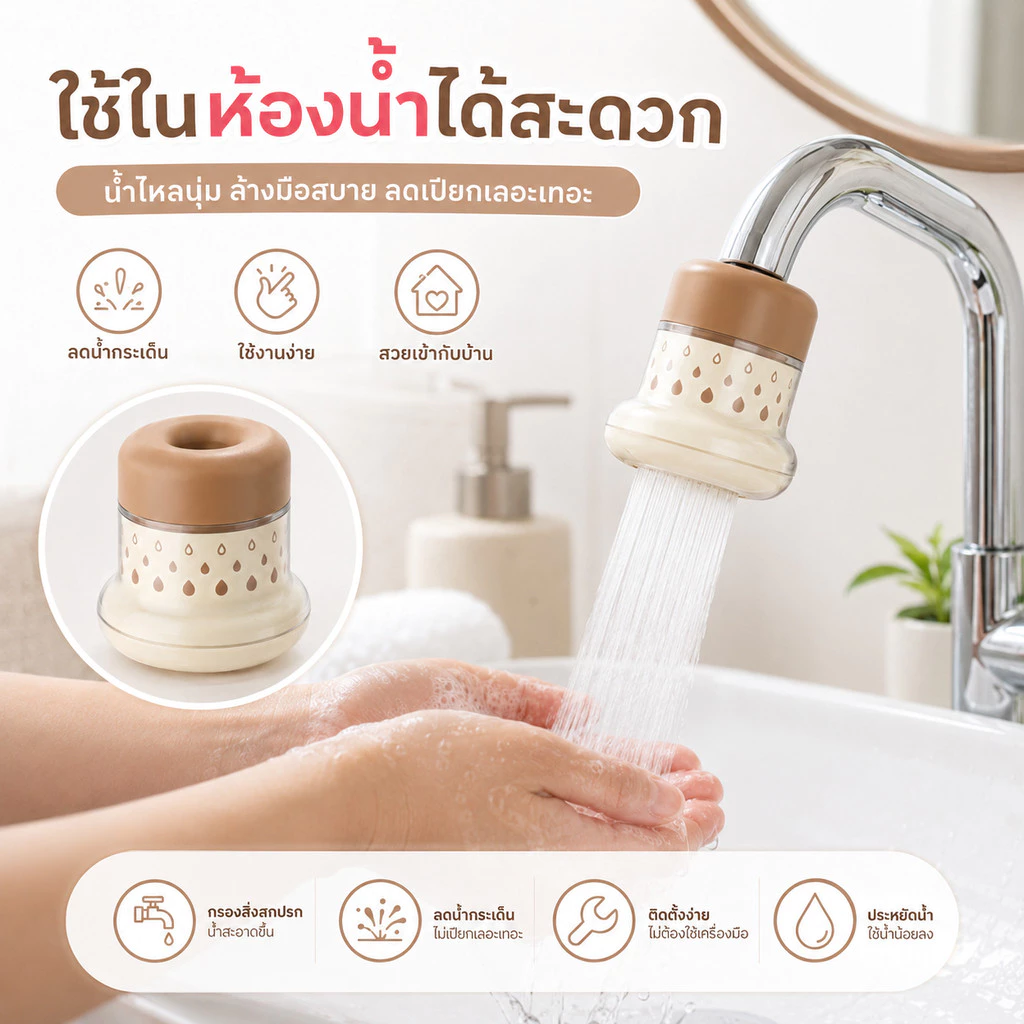 หัวต่อก๊อกน้ำกรองน้ำ หลายชั้น กันน้ำกระเด็น ติดตั้งง่าย ประหยัดน้ำ เหมาะหอพัก-บ้าน วัตถุประสงค์ทั่วไป