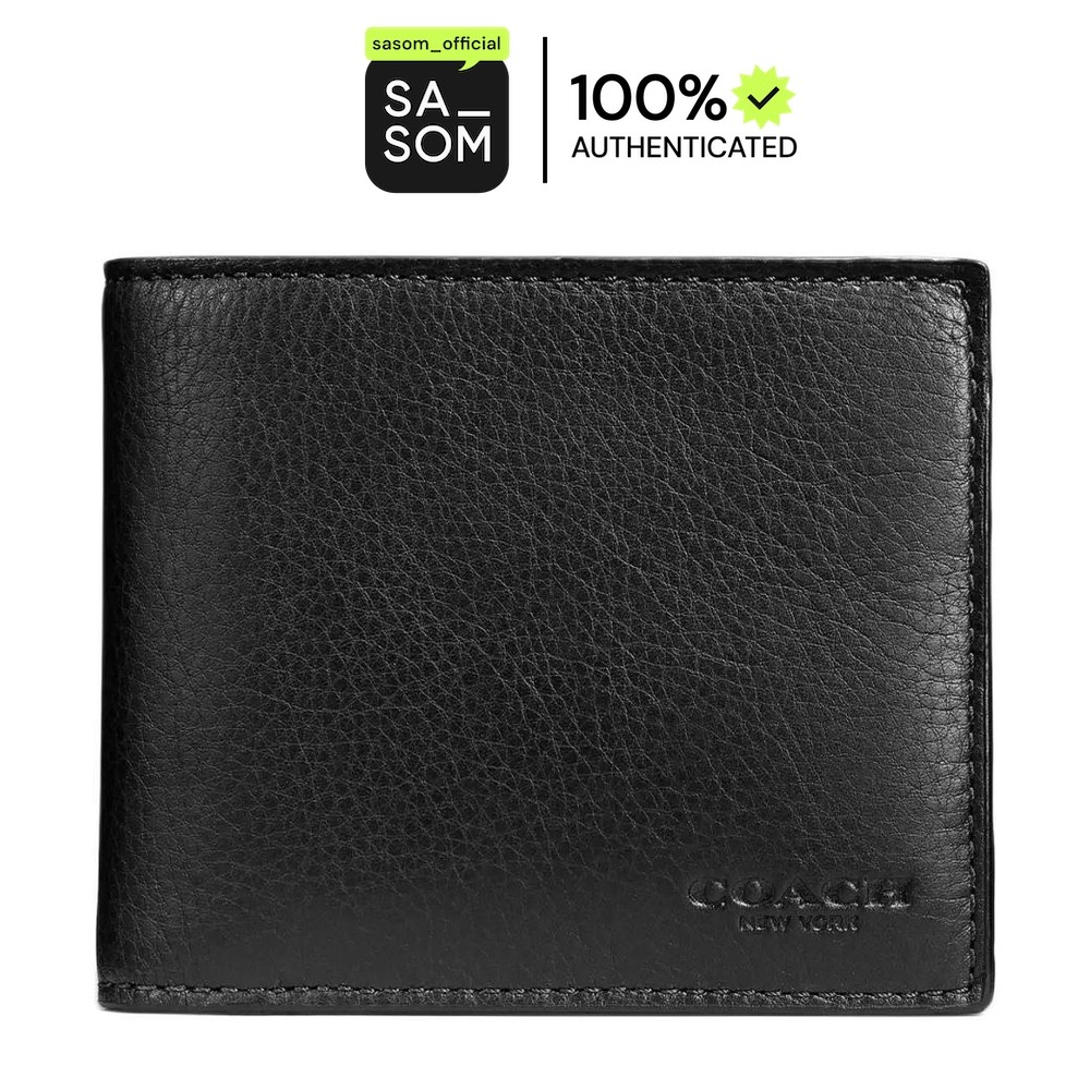 Coach 3 IN 1 Wallet Smooth Calf Leather Wallet Mini Men's Black | ของแท้ ตรวจสอบโดย SASOM