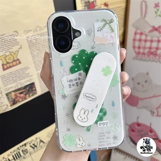 สไตล์เกาหลี กระต่ายน้อยใบโคลเวอร์สี่แฉก ขาตั้ง For iPhone 17 16 15 14 13 12 11 pro max เคสโทรศัพท์ ปลอกกันกระแทกน่ารัก