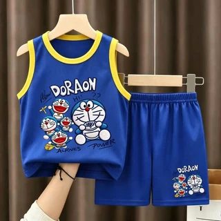 【จัดส่งไทย】2ชิ้น BOB ชุดเสื้อไร่กางเกงสั้น Doraemon ลายสกรีนการ์ตูน คอตตอนผสม ชุดฤดูร้อนใหม่ ใส่สบาย ไม้ยับ 3-10 ปี#1