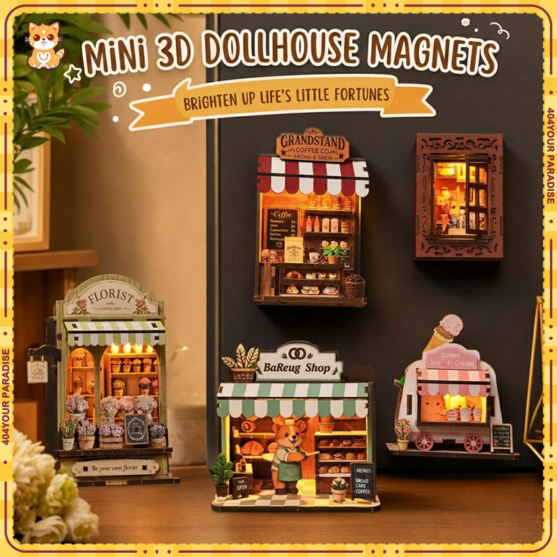 DIY Miniature Street มุมอาหาร Shop 3D ปริศนาตู้เย็นแม่เหล็กชุด Handmade Dollhouse Decor ของขวัญวันเกิด