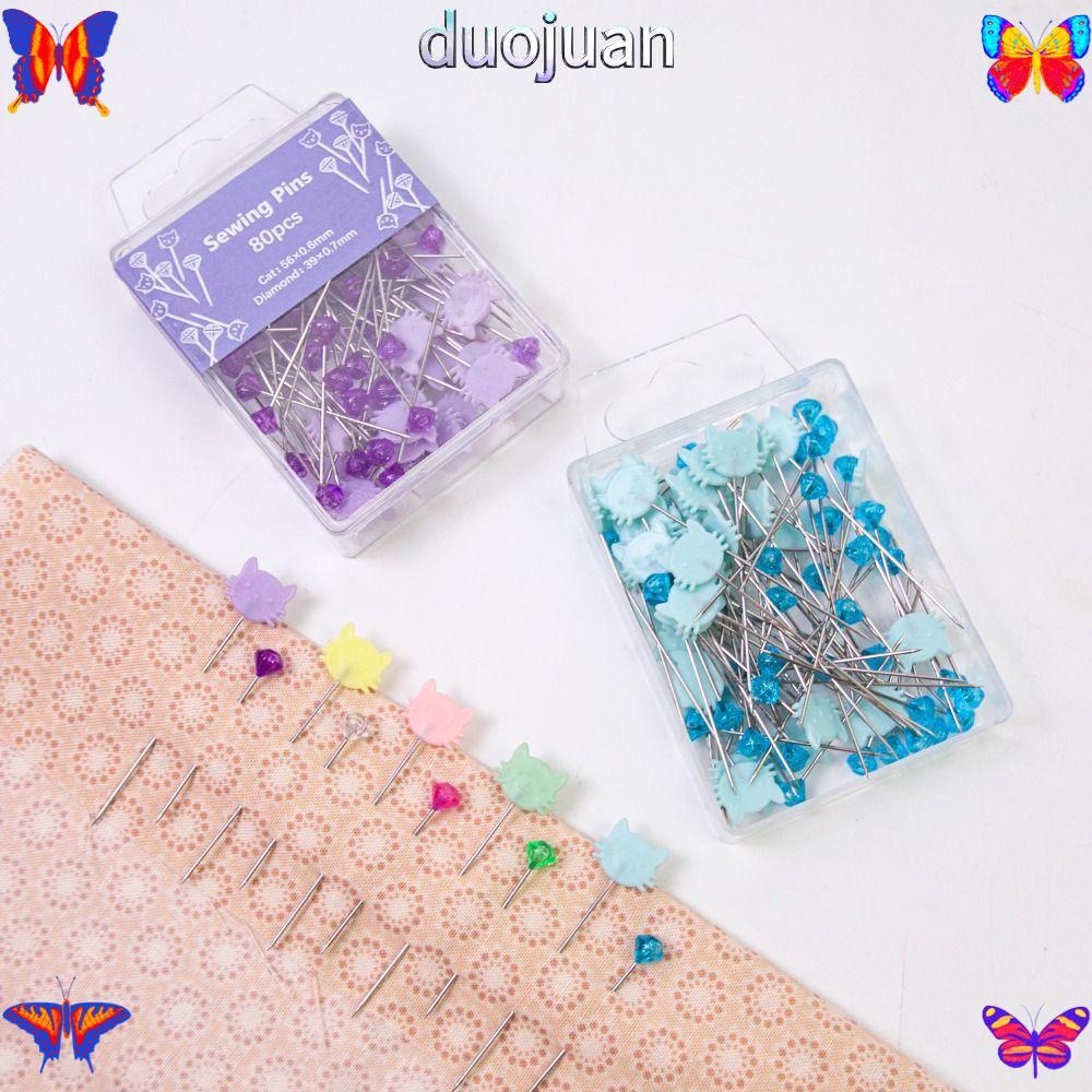 DUOJUAN 80pcs เย็บ Pin Holder, Dressmaker Quilting DIY หัตถกรรม Cat-Shaped Diamond Head Pins, พร้อมตําแหน่ง Pins Multi-Color เย็บเครื่องมืออุปกรณ์เครื่องแต่งกาย