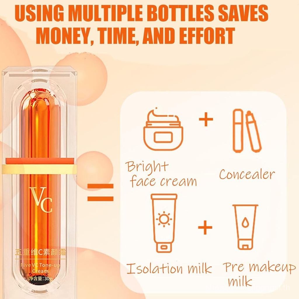 XIRUJNFD Vitamin C Makeup Tone Up Cream, Five Vitamin C Tone-Up Cream, Multi 4-In-1 Face, คอนซีลเลอร