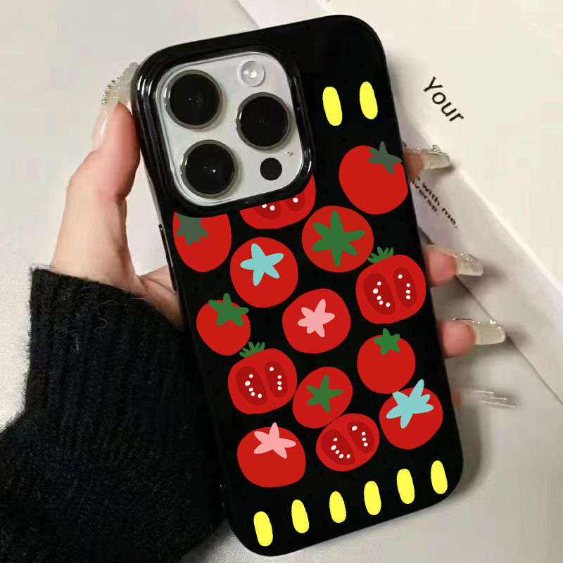 มะเขือเทศน่ารัก🍅 Silicone TPU เคสไอโฟน For iPhone 11 17 16 15 12 13 14 15 Pro Max 12 XR X XS Max 7 8 16 Plus เคสมือถือ