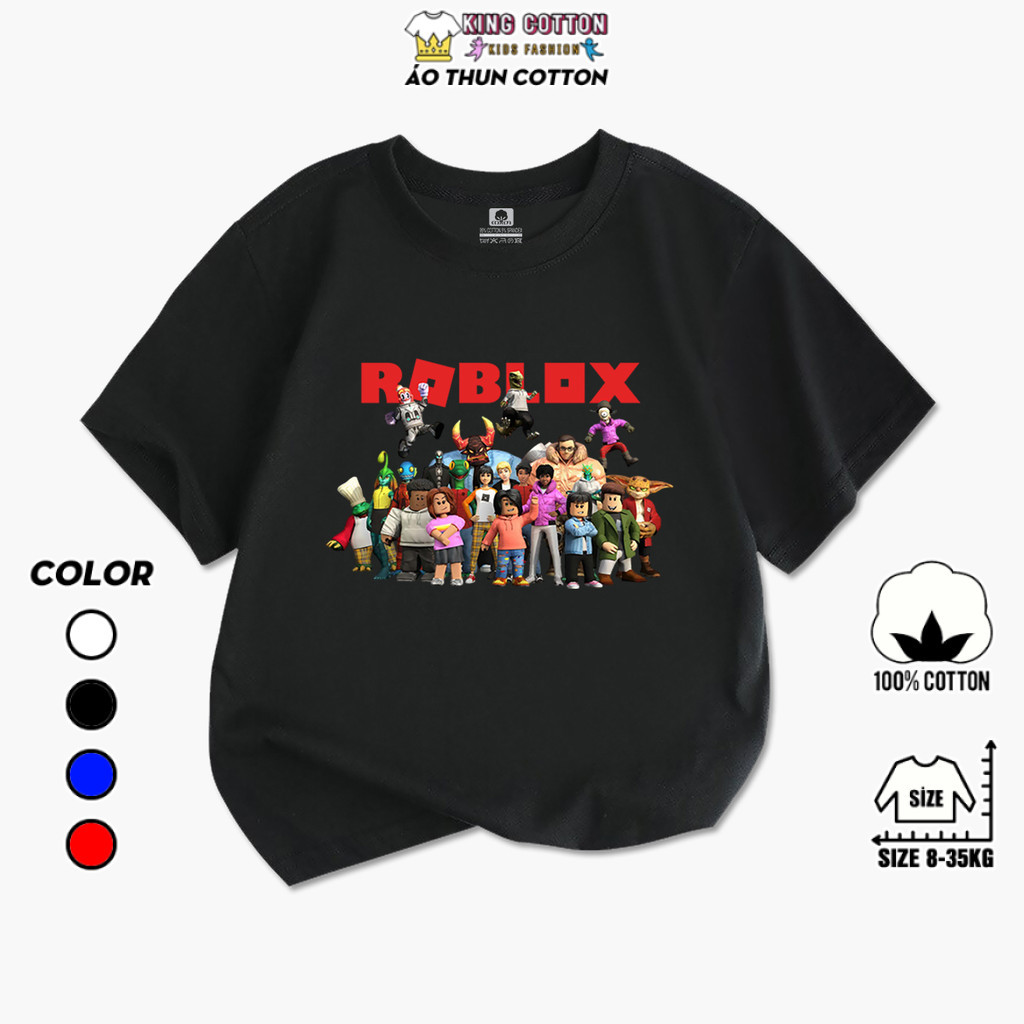 ROBLOX NV 2 เสื้อยืดผ้าฝ้ายเด็ก ผ้าคอตตอนแท้ 4 ทิศทาง ขนาดตั้งแต่ 8กก. ถึง 35กก. KING COTTON
