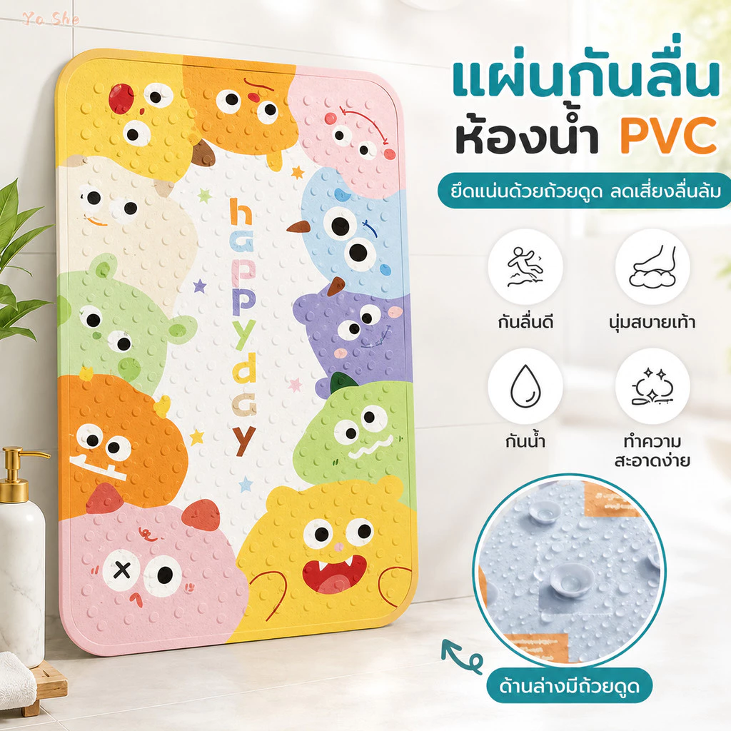 จัดส่งรวดเร็ว🎁🔥แผ่นกันลื่นห้องน้ํา พรมกันลื่น แผ่นรองกันลื่น PVC พร้อมถ้วยดูด ปลอดภัยสำหรับทุกคน แผ่นรองกันลื่น
