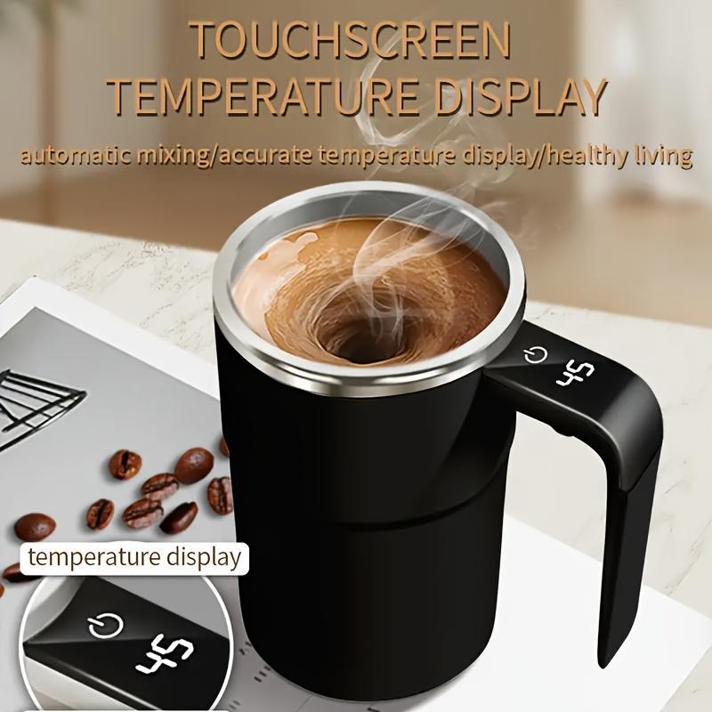 แก้วกาแฟคนเองพร้อมหน้าจอแสดงอุณหภูมิ สัมผัสได้และเครื่องกวนอัตโนมัติ ชาร์จผ่าน USB ได้ แก้วสแตนเลส 304 เหมาะสำหรับกาแฟ มิลค์เชค และเครื่องดื่มโปรตีน