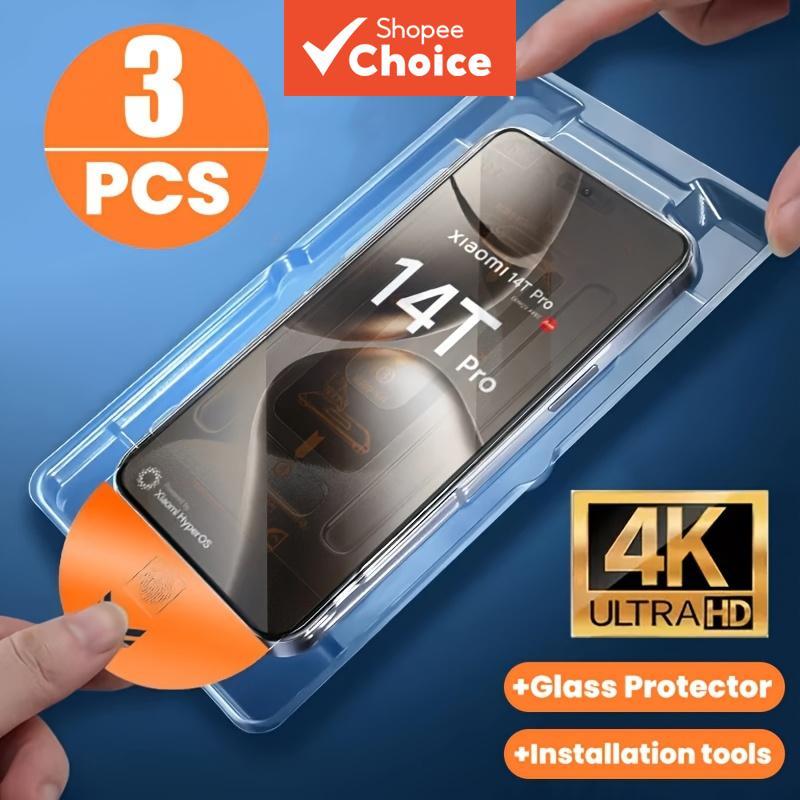 ชุดฟิล์มกระจกนิรภัย 3 ชิ้น 8K ไร้ฝุ่น สําหรับ Xiaomi 14T 14 13 12T Pro เคลือบสารป้องกันรอยนิ้วมือ ติดตั้งง่าย