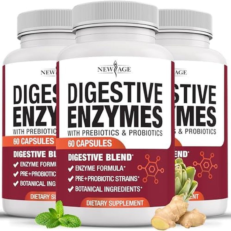 NEW AGE Digestive Enzymes for Gut Health - Probiotic Multi Enzymes with Prebiotics and Probiotics wi