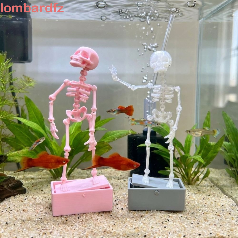 LOMBARD โครงกระดูกเต้นรํา Aquarium Bubbler, 3D พิมพ์ตู้ปลาพลาสติก Dance Skull เครื่องประดับ, Creative Air Driven พร้อม Air Tube Gothic Dynamic Skeleton Bubbler Aquarium ถัง