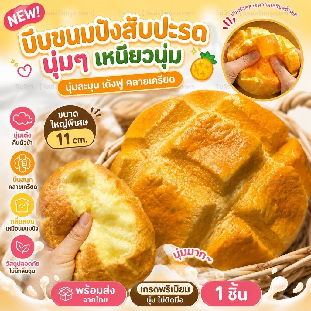 【🍍จัดส่งจากประเทศไทย】 ของเล่นขนมปังลาวาสับปะรดแบบคืนตัวช้า เหมาะอย่างยิ่งสำหรับการคลายเครียด หรือใช้เป็นของขวัญแลกเปลี่ย