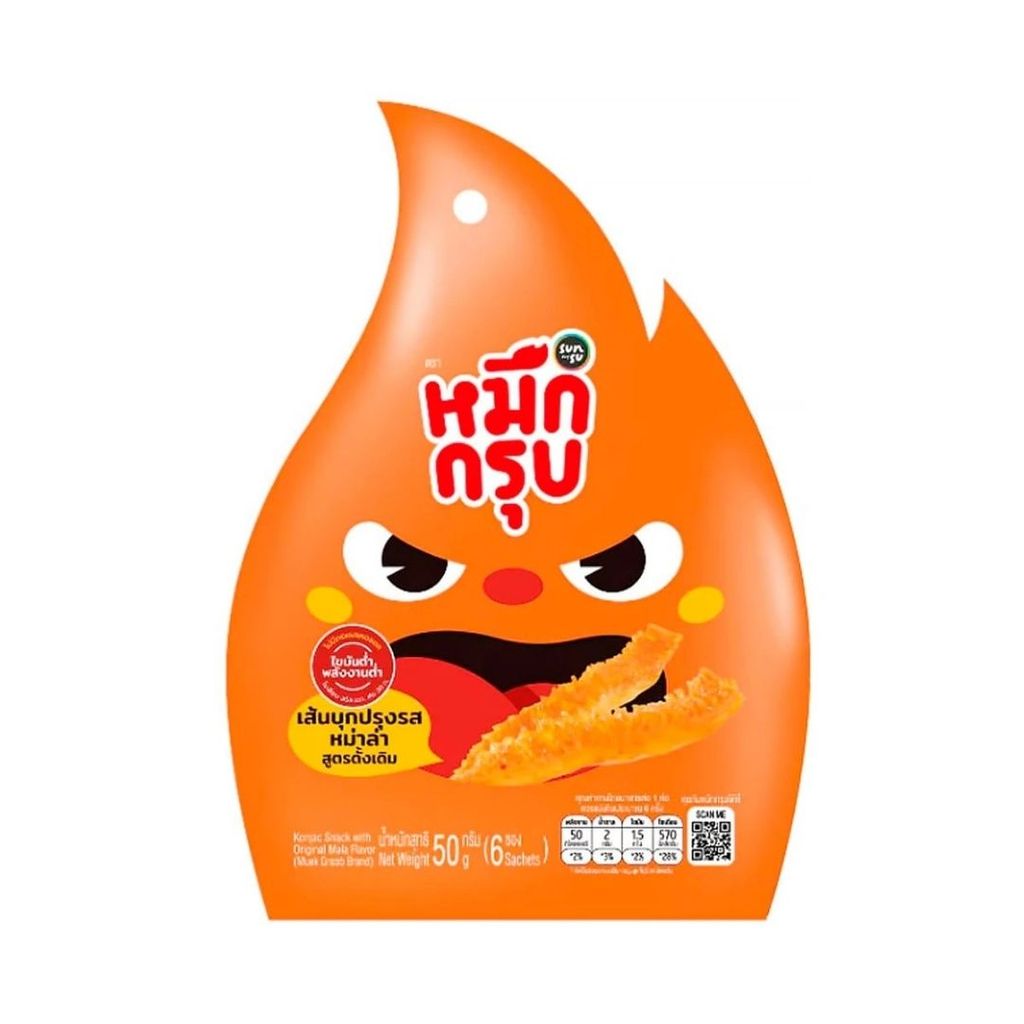 หมึกกรุบ เส้นบุกปรุงรสหม่าล่าสูตรดั้งเดิม Muek Groob Konjac Snack Original Mala 50g.