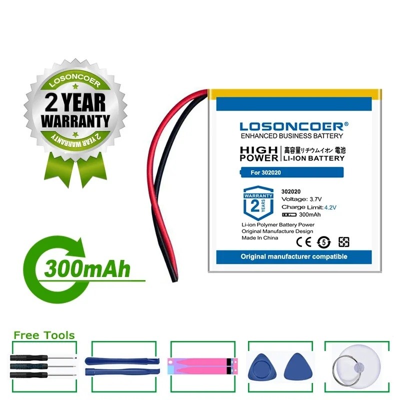 แบตเตอรี่ LOSONCOER 300mAh 302020 สําหรับของเล่นลําโพง Tachograph MP3 MP4 GPS Bluetooth Lipo cell