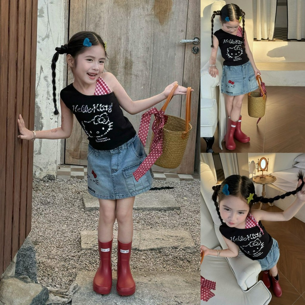 PRETTY BABY กระโปรงเด็ก  กระโปรงกางเกงยีนส์ ลายการ์ตูน(2341)