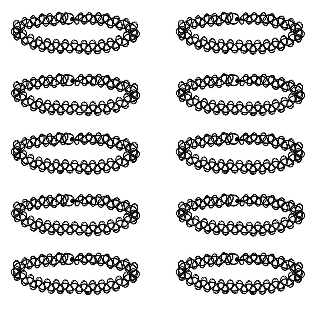 10PCS สีดํา Tattoo Choker สร้อยคอ 90s Choker Gothic ปรับยืดยืดหยุ่นสร้อยคอ Y2k Choker สร้อยคอผู้หญิง