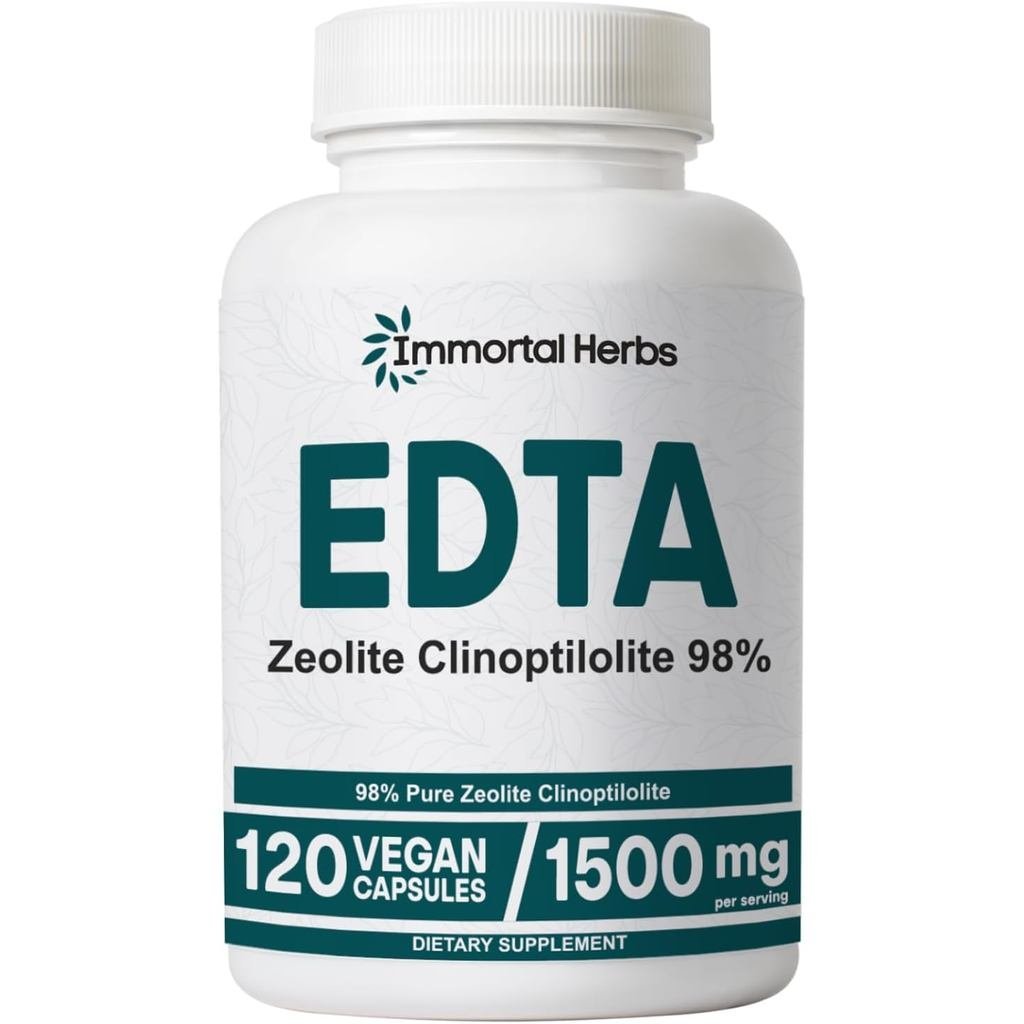 EDTA แคปซูล 1500 มก. พร้อม Zeolite 98% และ Thistle 120 เม็ด NonGMO & Gluten Calcium Disodium EDTA