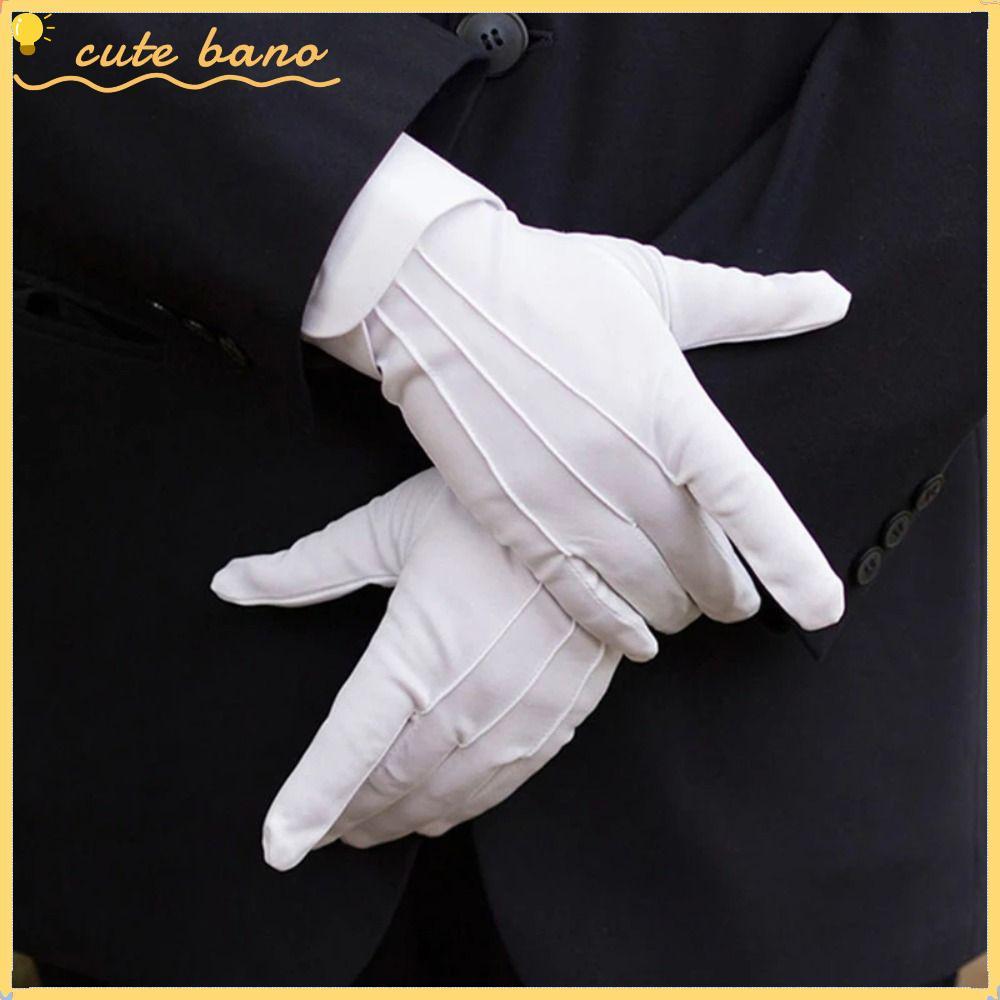 BANO ถุงมือผ้าฝ้ายอย่างเป็นทางการ, ถุงมือผ้าฝ้ายสีขาวนุ่มให้ความชุ่มชื้นมือ, ชุดตํารวจบริกรถุงสีดําและสีขาวบางขับรถ