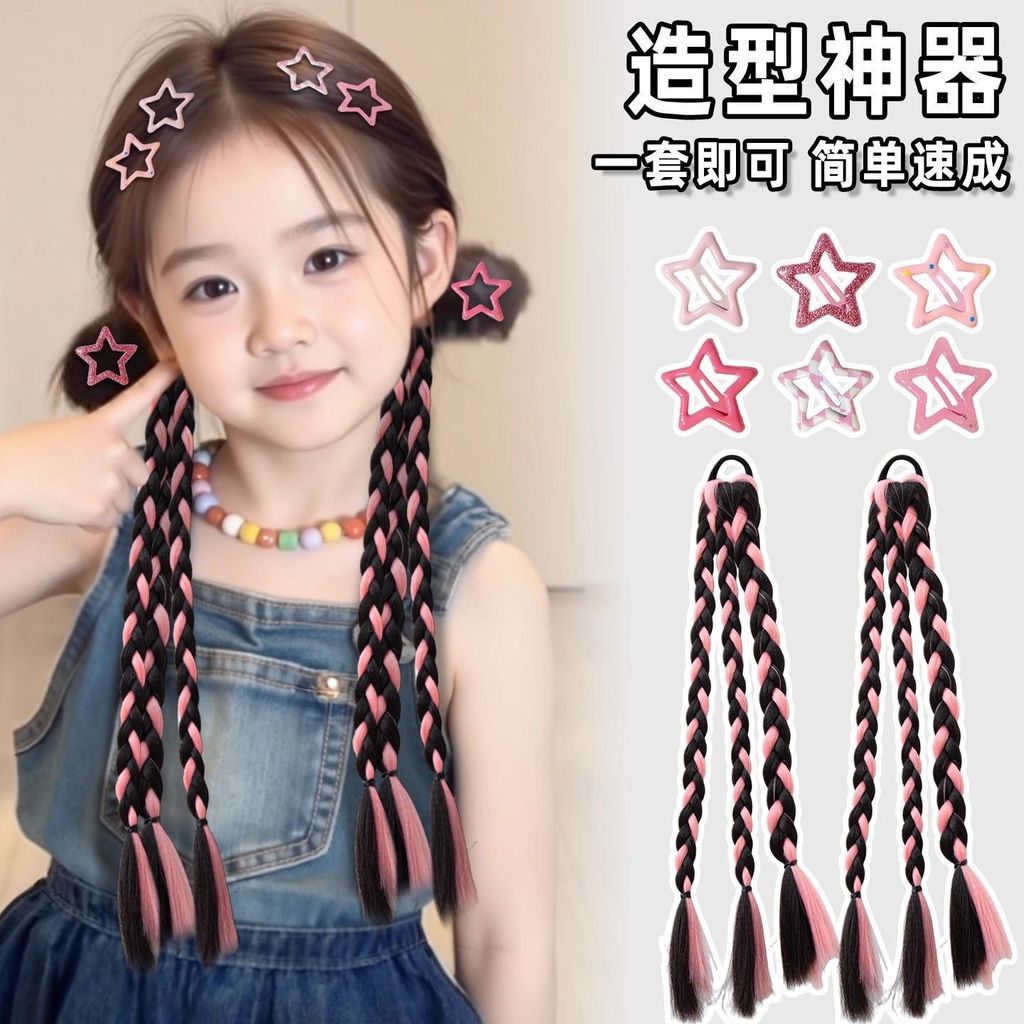 เด็กวิกผม Braids y2k ขนาดเล็ก Braids หางม้า Bow Knot มวย Braids หวาน Cool Twist คู่วิกผมหางม้า 6726