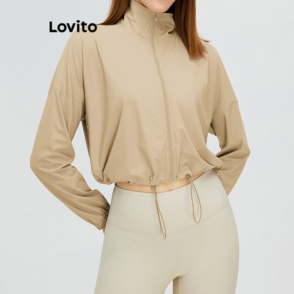 Lovito แคชชวล เสื้อกีฬาสปอร์ตเสื้อแจ็คเก็ตกีฬาเชือกธรรมดาสําหรับผู้หญิง LNL56271