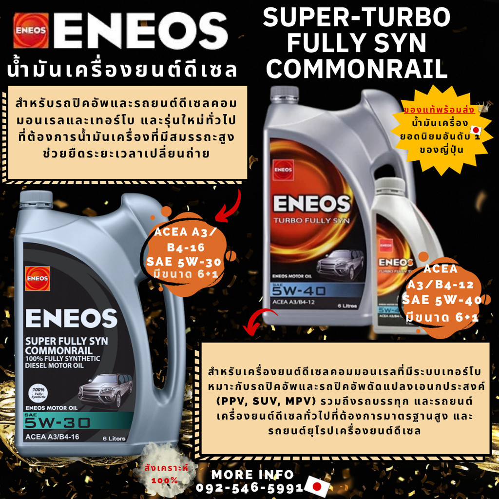 น้ำมันเครื่องยนต์ดีเซล ENEOS Super Fully Syn Commonrail 5W-30 5W-40 6+1 สำหรับเครื่องยนต์ดีเซล