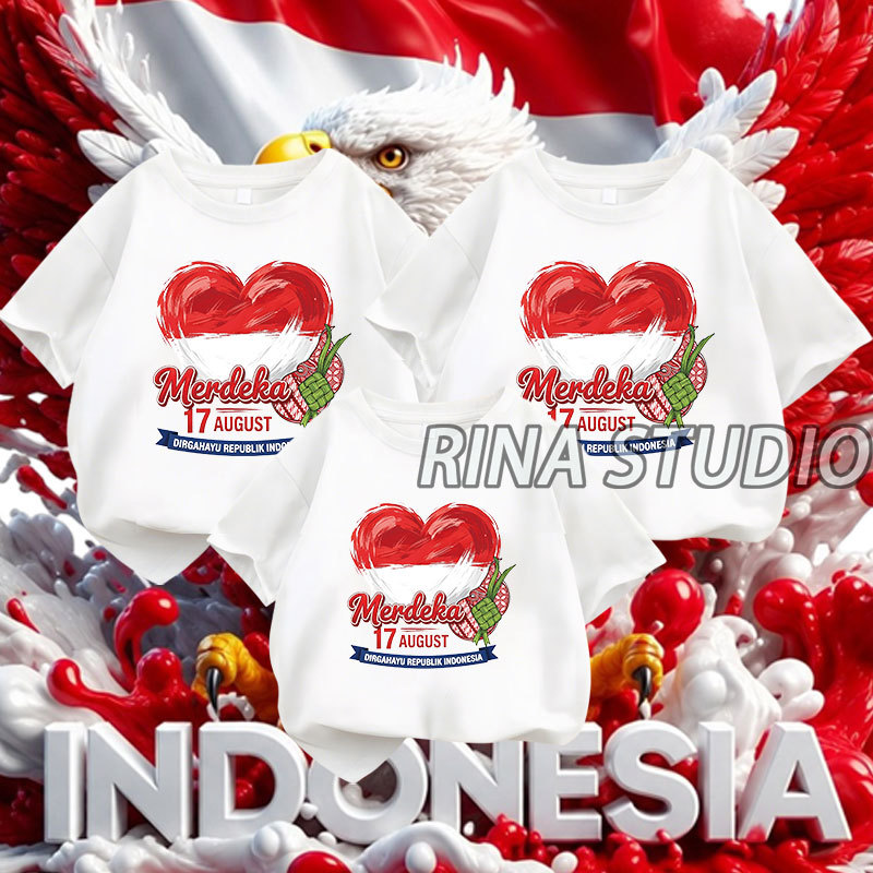 MERAH RINA STUDIO | เสื้อยืดครอบครัวล่าสุดรุ่น 2026 เสื้อยืดสีแดงสาธารณรัฐอินโดนีเซียธงประกาศอิสรภาพ