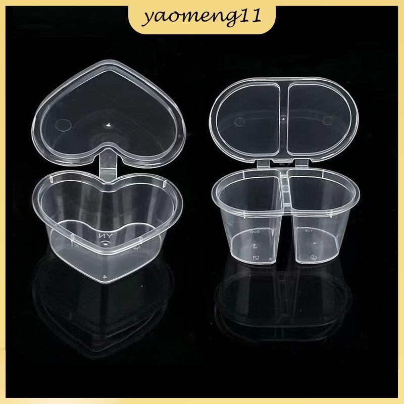 YM 10PCS 50/100ml พลาสติก Takeaway ซอสถ้วยอาหารใสกล่องขนาดเล็กพร้อมฝาปิดบานพับ Pigment สีคอนเทนเนอร์