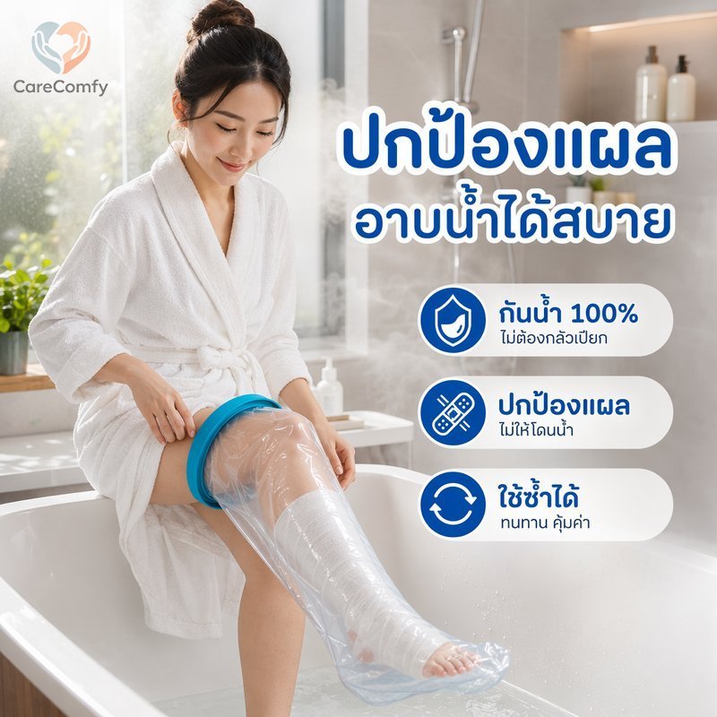 COD ถุงคลุมเฝือกกันน้ำ ผู้ใหญ่ สำหรับขาเท้า ซีลซิลิโคน Latex free ใช้ซ้ำได้ ใส่อาบน้ำ