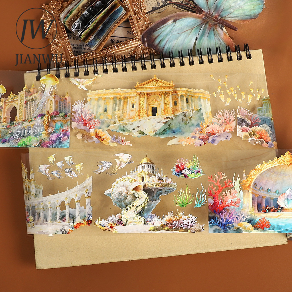 JIANWU 70 มม.* 5 เมตร Vintage แฟนตาซีโลกใต้น้ําภูมิทัศน์วัสดุ Collage Scrapbooking PET เทป Creative Journal เครื่องเขียน