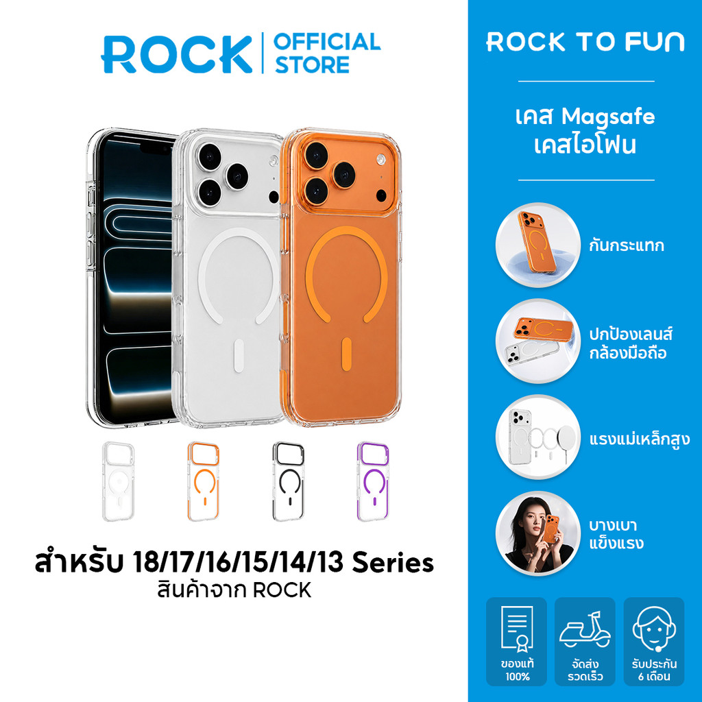 rock space เคส Magsafe 18 Pro Max Metal Lens Case เคสใสโฟน กันตกกว่า จะไม่เปลี่ยนเป็นสีเหลือง กระชับ