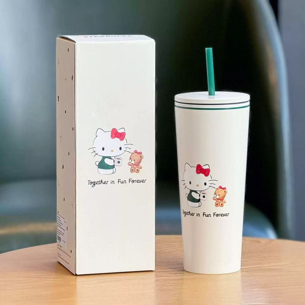 Ins ขายร้อน Starbucks สไตล์ใหม่ KT2026 การ์ตูนสไตล์ใหม่ Simple Thermos Cup ถ้วยฟางสแตนเลสมูลค่าสูง