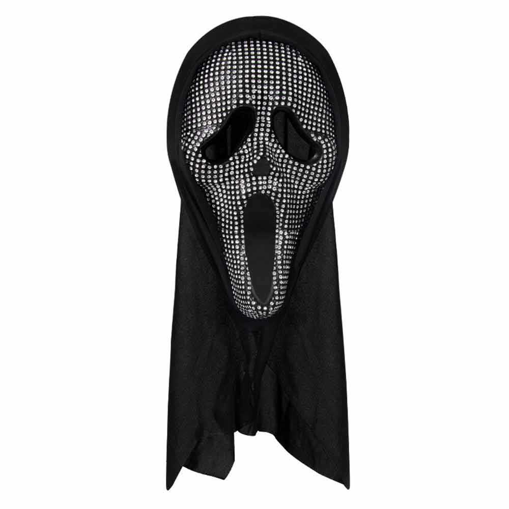 Diamond Ghost Face Mask Rhinestone Scream Mask Halloween Scary Mask Cosplay Costume Party Prop Horro