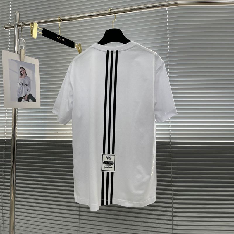 Y-3 สไตล์ใหม่ Three-Bar พิมพ์เสื้อยืดแขนสั้นผู้ชายหลวม All-Match Simple Casual อินเทรนด์มือด้านบน