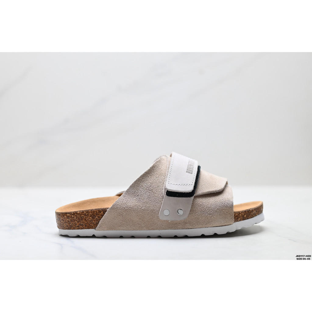 BIRKENSTOCK Kyoto Men Women Suede Velcro Single Strap Sandals รองเท้าลําลอง Real Shot