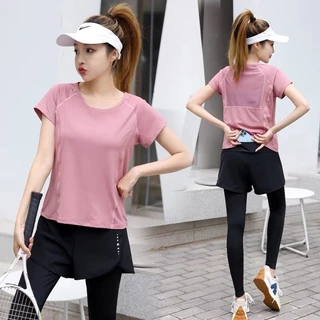 พร้อมจัดส่ง เสื้อกีฬา เสื้อกีฬาผู้หญิง แขนสั้น ผ้ายืด มีไซส์ใหญ่ ด้านหลังมีระบายอากาศ ใส่แล้วไม่ร้อน ไม่อึดอัด