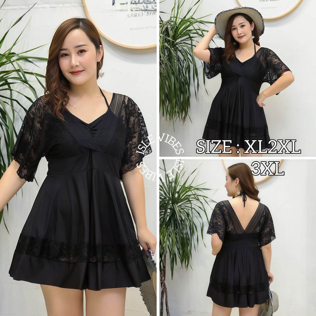 ISLE VIBES ชุดว่ายน้ำแบบกระโปรง ชุดทะเลผู้หญิง น่ารัก ชุดว่ายน้ำสาวอวบ มีไซส์ XL-3XL | น้ำหนัก 55-80 กก. Y390