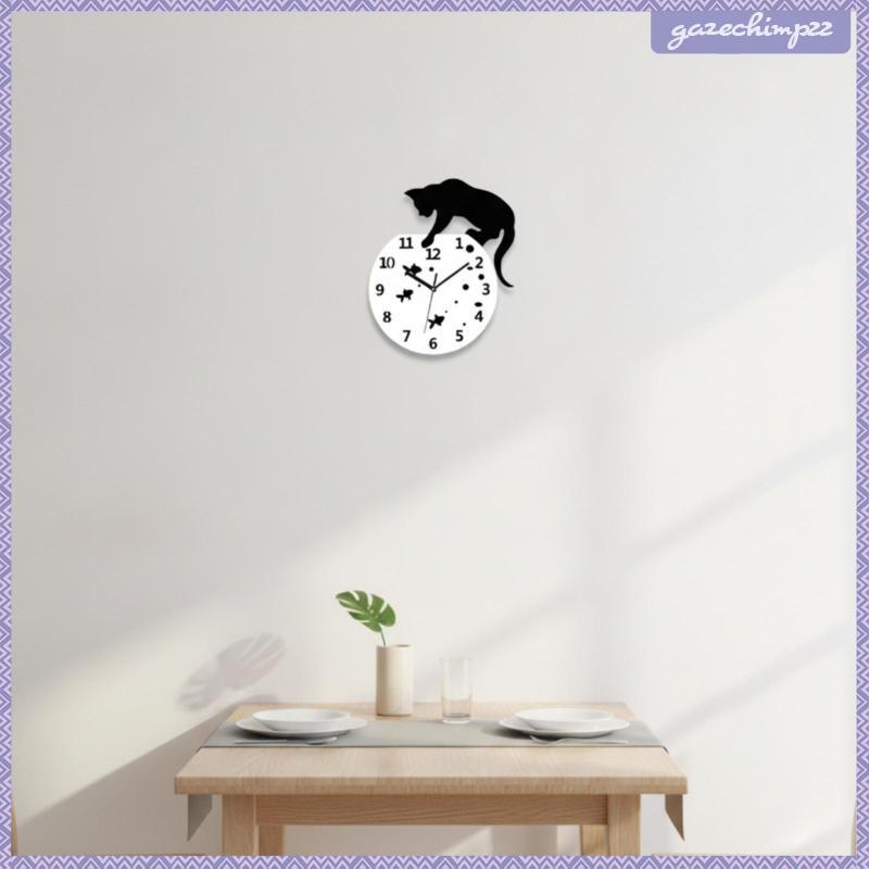 [Gazechimp] นาฬิกาแขวนพร้อม Cat Silhouette Artistic Cat Silhouette นาฬิกาแขวนอะนาล็อก