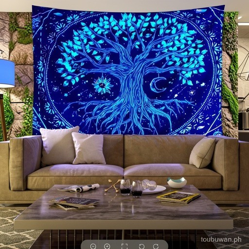 Tapestry เรืองแสงสีฟ้า Luminous Tree Of Life ตกแต่งบ้านผ้าผ้าเช็ดตัวชายหาดเบาะ 36XF PGUA XLWE RDC9