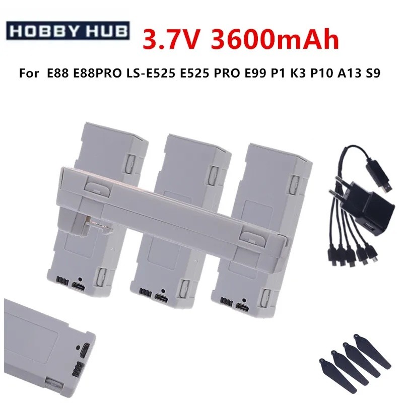 3.7V 3600mAh แบตเตอรี่ Li-ion แบบชาร์จไฟได้หรือเครื่องชาร์จสําหรับ RC Drone E88 E88PRO E99 S2 P1 K3 