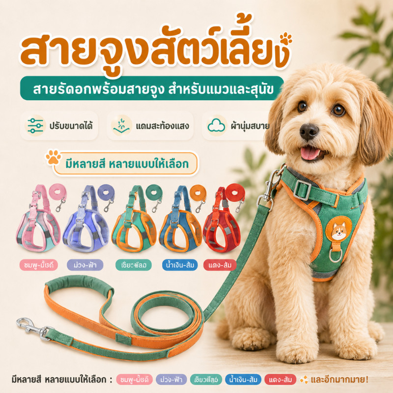 COD สายจูงแมวรัดอก เสื้อจูงแมวหมา ผ้าตาข่าย ระบายอากาศ สะท้อ