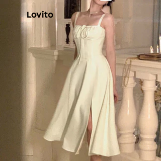 Lovito x Poppy สง่างาม ชุดเดรสผูกหน้าหลังสุดหรูหรา เดรสฤดูร้อนสำหรับผู้หญิง เดรสเที่ยวเขา L74ED185