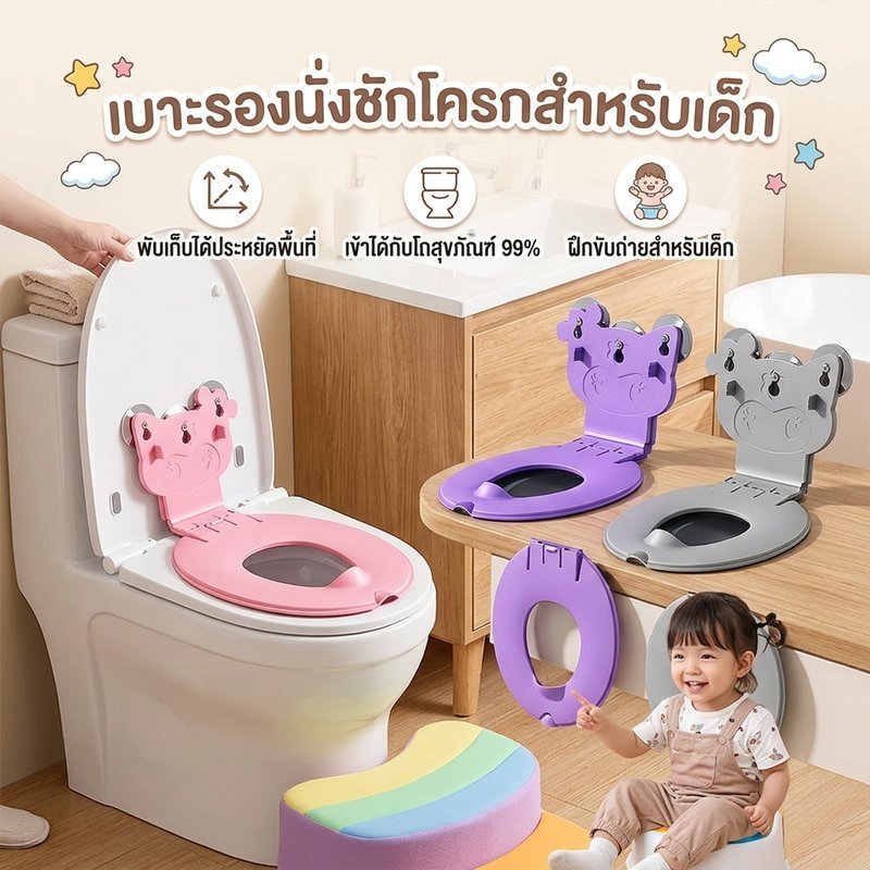 ที่รองชักโครกเด็กพับได้ ฝารองนั่งเด็ก กันลื่น ดูดแน่น พกพาง่าย สำหรับฝึกขับถ่าย