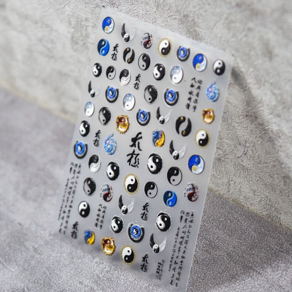 New Product12y Tai Chi Feng Shui 3D Beauty New Nail Stickers, Ink Thin Decals, Durable Embossed Anci