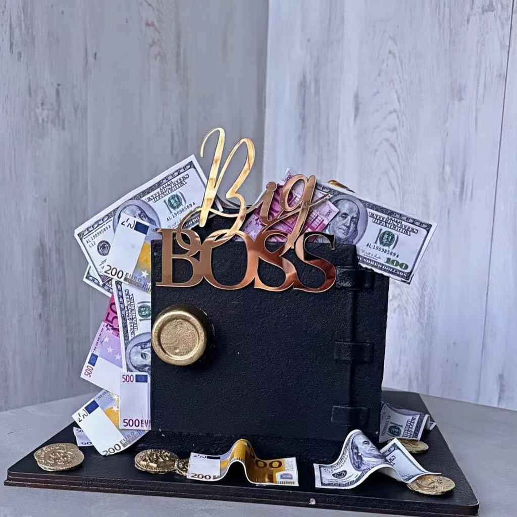 Acrylic Gold Big Boss Cake Topper, Happy Birtrhday Boss เค้กตกแต่งป้ายเค้ก Charm สําหรับผู้ชายพ่อวัน